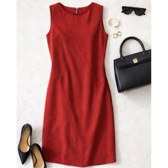 Lafayette 148 New York Dresses & Skirts - Lafayette 148 Red Midweight Wool Sheath Dress Sleeveless Architectural Seams M